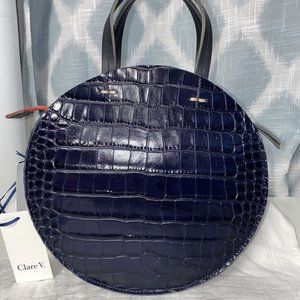 Clare V. Petit Alistair Croc Embossed Leather Circular Crossbody Bag